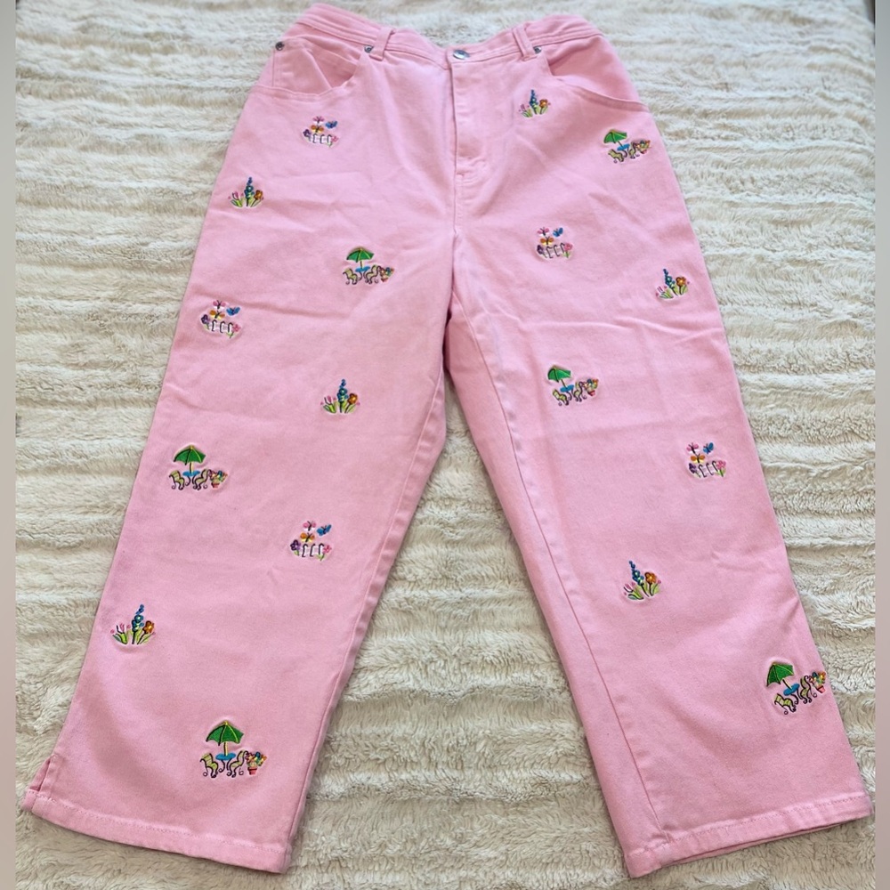 Quacker Factory Pink Embroidered Straight-Leg Jeans
